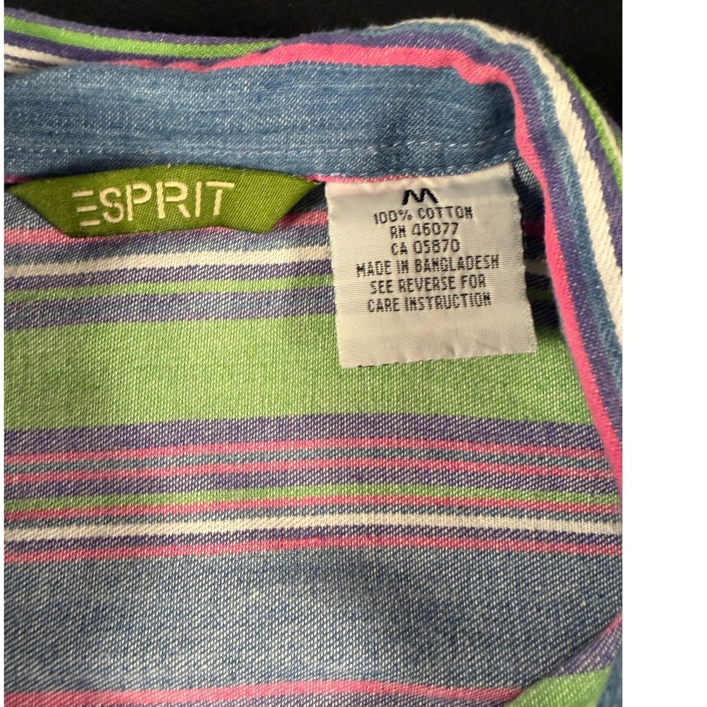 Vintage Esprit Striped Button Down Shirt Medium Cotton 90s Grunge Colorblock - Picture 3 of 6